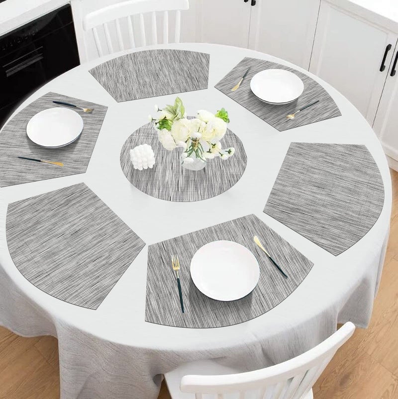SHACOS Small Round Table Placemats Wedge Placemats with Centerpiece Round Placemat PVC Woven Table Mats Washable (7,Silver Grey) - Image 5